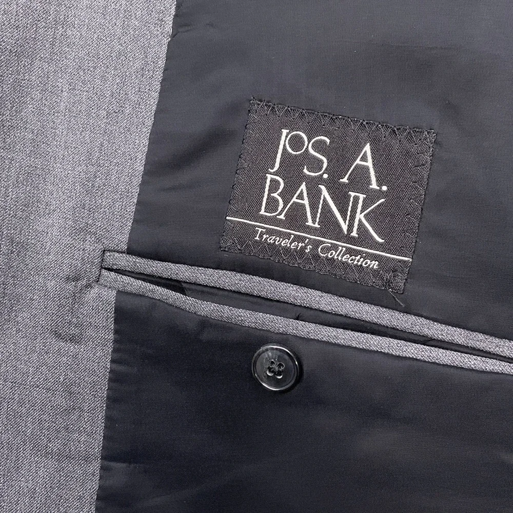 Jos A‎ Bank Suit 44L 36W 30L Light Gray Traveler Two Button